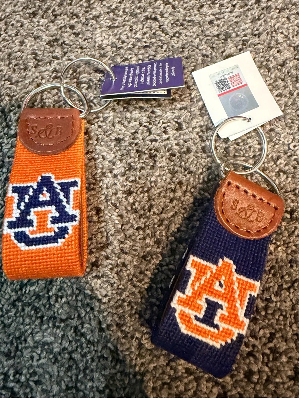S&B AUBURN Navy and Orange Collegiate Embroidered Key Fob